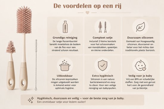 3-Delig - Flessenborstel Baby - Beige - BPA vrij - Siliconen van Merkloos — afbeelding 5