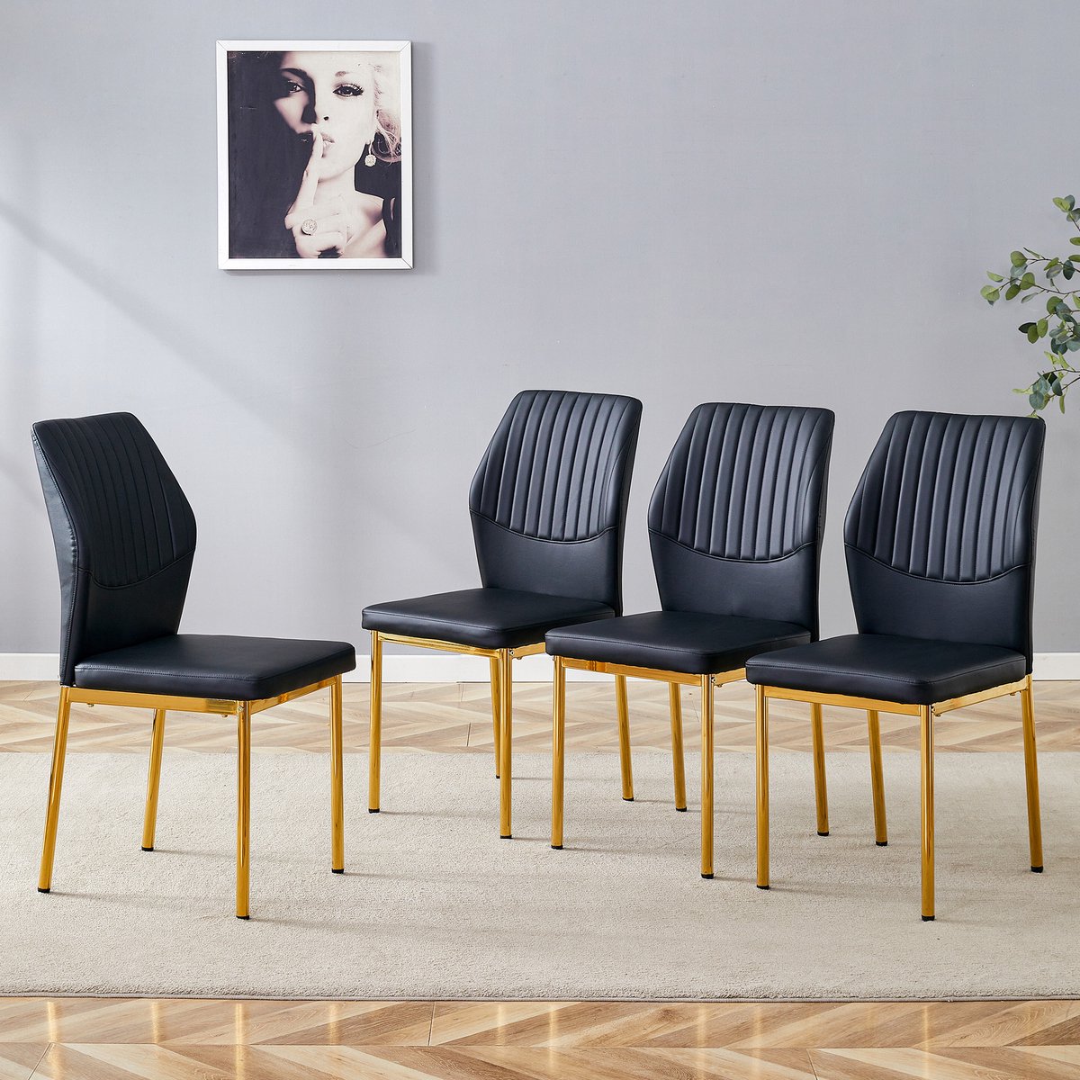 MODFU - Eetkamerstoelen Set Van 4 - Geribde Rugleuning - Moderne Stijl - Voor Eetkamer - M