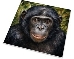 Tegeltje Bonobo - Dwergchimpansee Pan paniscus Aquarel Portret - Glanzend Wandtegeltje Expressieve Dieren - 15x15 cm
