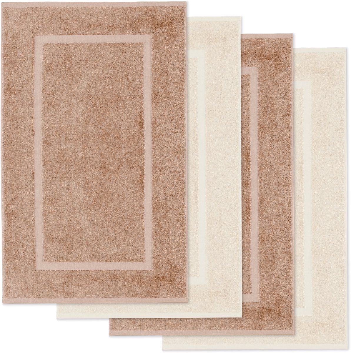 Lavea® Set van 4 Badmatten 50x80 cm Zacht en Absorberend – 100% Katoen, Wasbare Badkamermatten – Ideaal als Douche- of Badmat - Cappuccino en Crème