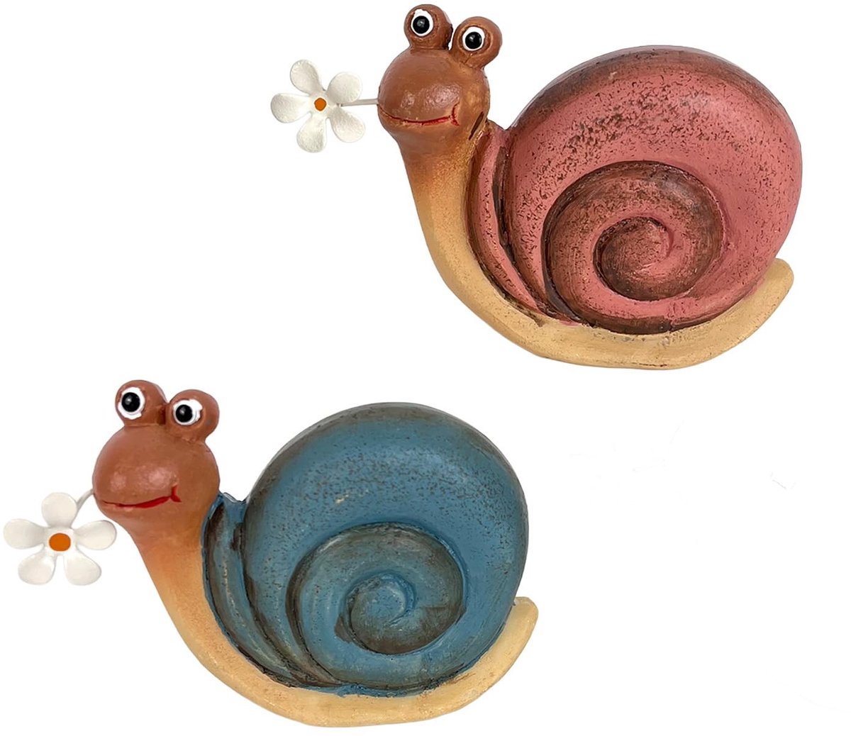 Dailygoods- Slakkenfiguur Decoratief - Set van 2 - Polyresin - 11 cm Breed - Lentedecoratie - Tuindecoratie - Tafeldecoratie - Decoratiefiguur