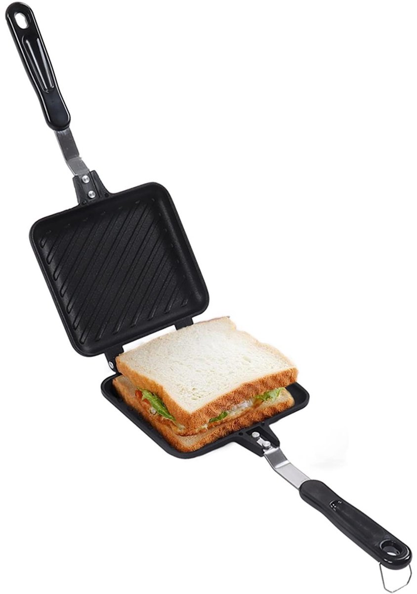 Dailygoods- Sandwichmaker compact - Dubbelzijdige Broodrooster - Antiaanbaklaag - Aluminium Grill - 35 x 15 cm - Perfect voor Camping/Kantoor