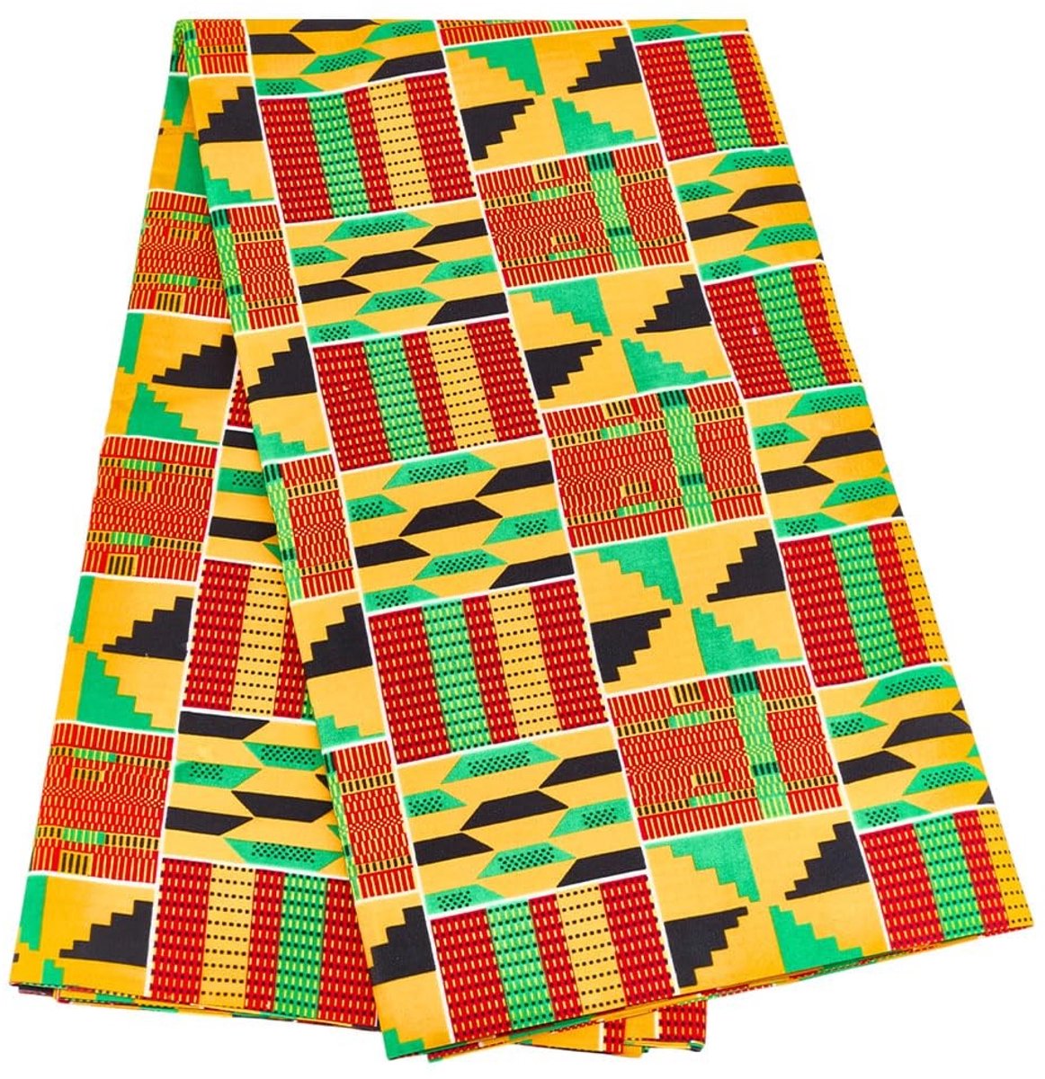 Dailygoods- Printstof 5,4 m - Afrikaanse Kente-print - Vezel - Veelkleurig - Ideaal voor mode en knutselen - Levendige kleurencombinatie - Stof