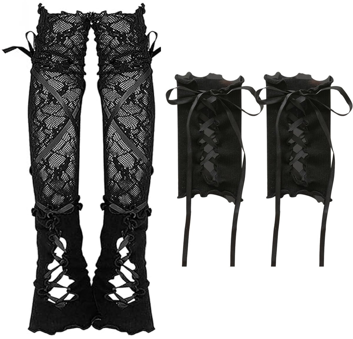 Dailygoods- Vingerloze Handschoenen 2 Paar - Kanten Handschoenen - Gothic Accessoires - Punkhandschoenen - Armwarmers Dames - Ideaal voor Halloween/Cosplay