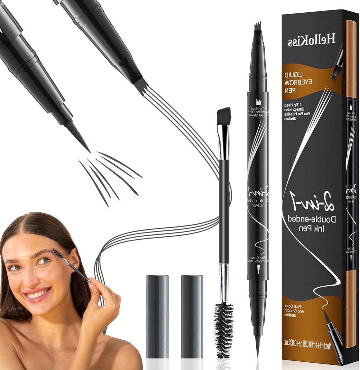 Professionele 2-in-1 Oogbrauwpotlood met Microblading Effect, Nauwkeurige Borstel en Waterdichte Formule voor Natuurlijke 3D Haartjes (Grijs)