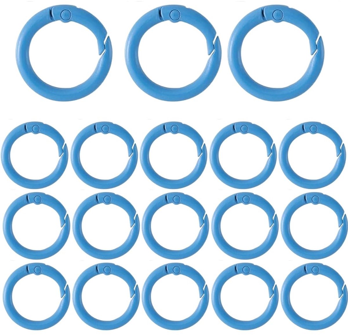 Dailygoods- Karabijnhaak 18 stuks - Ronde Karabijnhaak - O-ring - Veersplitringen - Lichtblauw - Duurzame Zinklegering - Haak