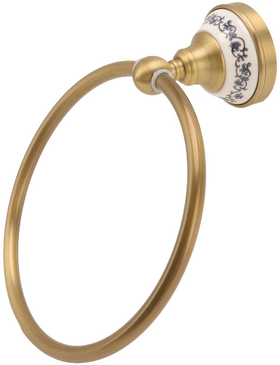 Dailygoods- Handdoekring Antiek Messing - Wandgemonteerde Handdoekhouder - Roestvrij Staal - Porseleinen Basis - Slijtvast - Glanzend Afwerking - Handdoekhanger