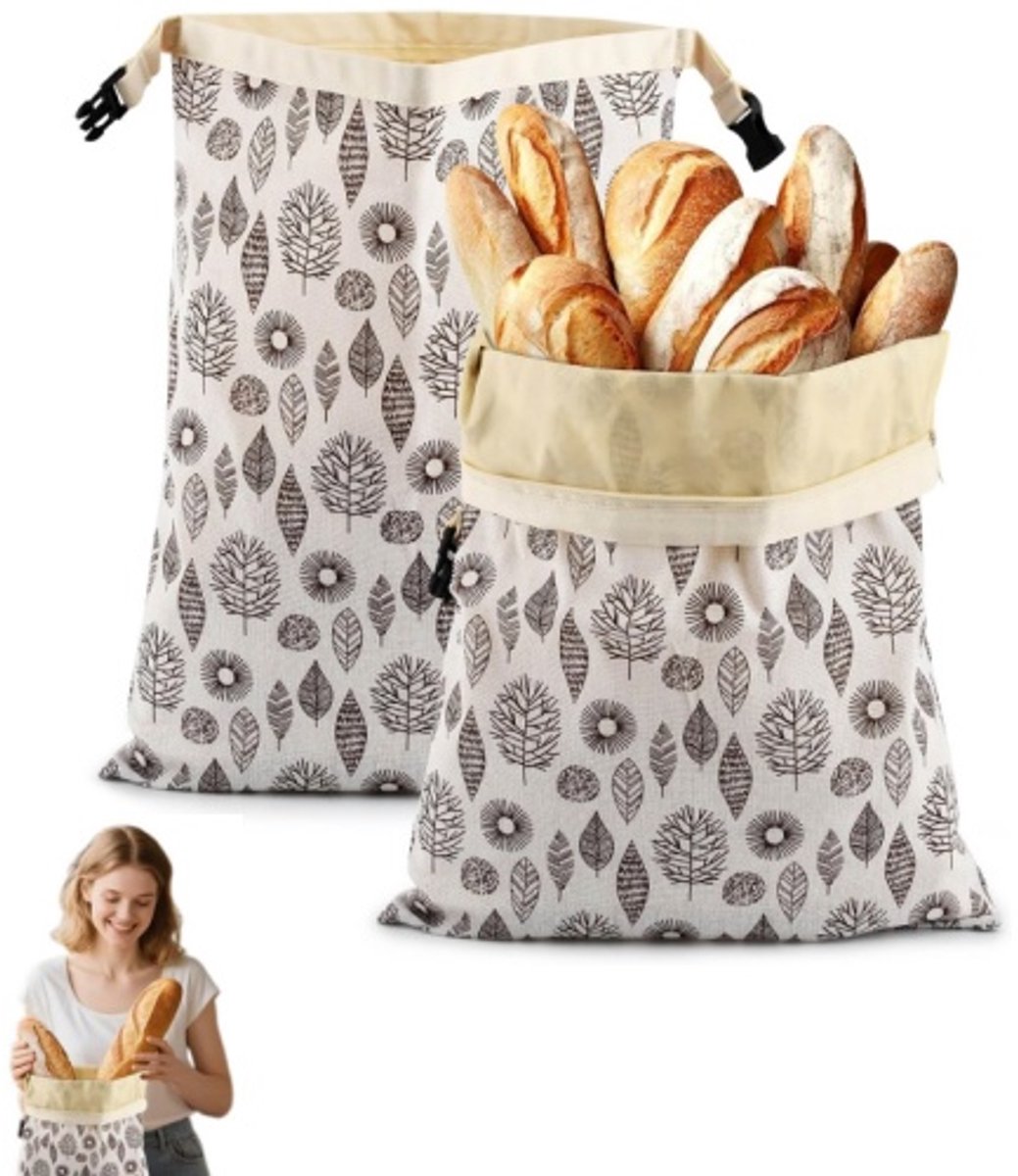 2 Stuks Bijenwas Broodzak 43 x 33 cm - Herbruikbare Brood Bewaarzak met Trekkoord, Houdt Brood Vers, Broodopbergzak voor Zelfgebakken Brood, Keuken Bewaaraccessoire