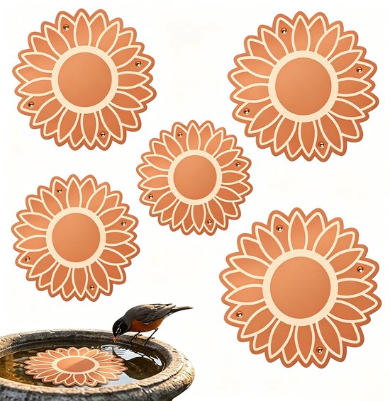 Universele Bloemvormige Koperen Schaal voor Vogelbadjes - Decoratieve Tuinschaal om Algen groei te Remmen en Water te Zuiveren - Duurzame - Veilige en Milieuvriendelijke Vogelvijver Accessoire voor Buitengebruik - Set van 5 Stuks