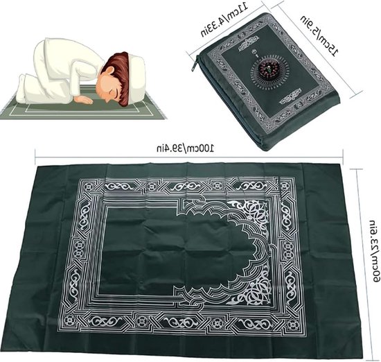 Reisgebedsmat - Draagbaar kleed - Overal bidden - Met kompas zak - 60 x 100 cm - Groen — afbeelding 2