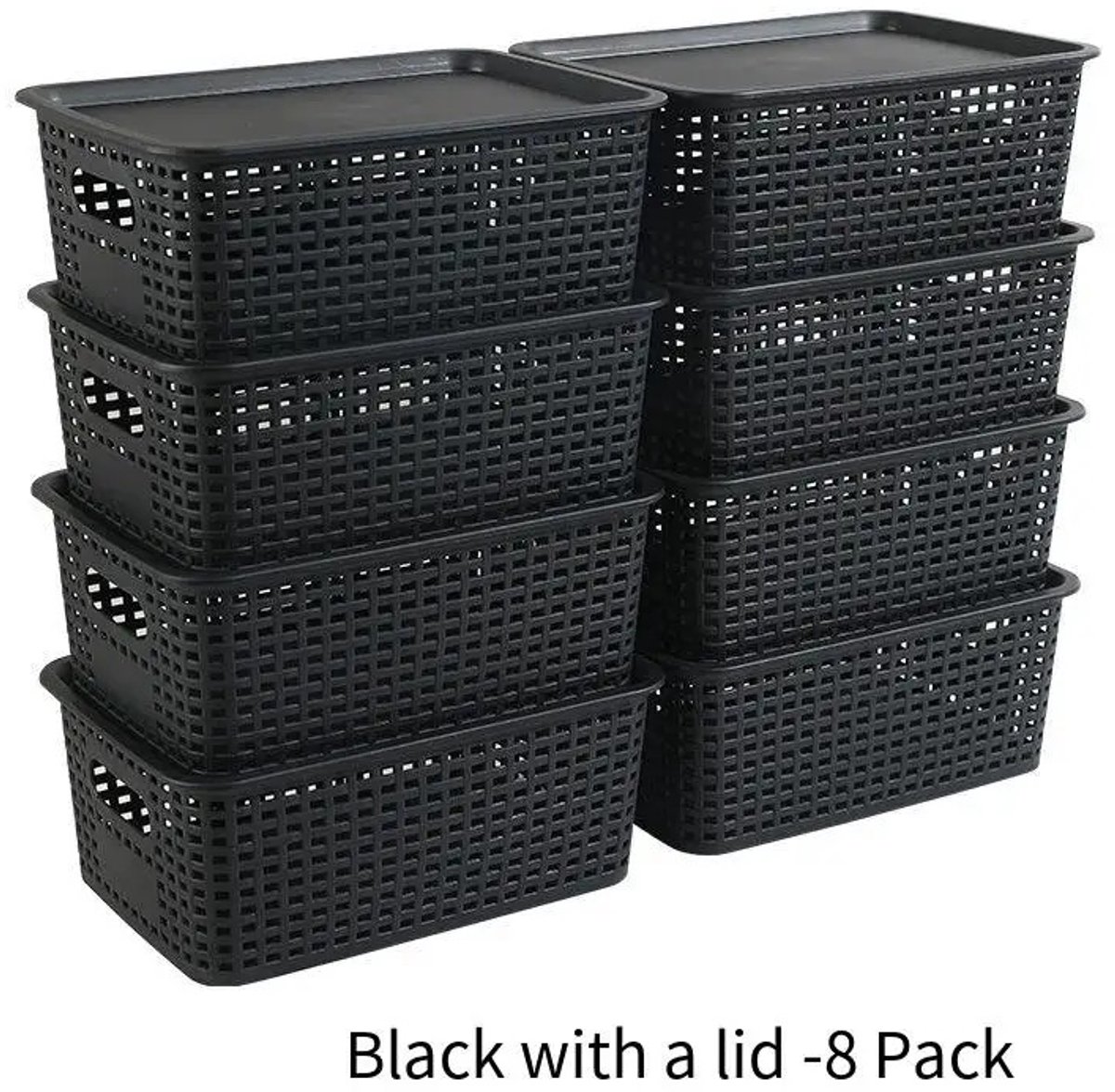 Dailygoods 8-delige set plastic opbergmanden met deksels, stapelbare afsluitbare opbergbakken, organizercontainers met t