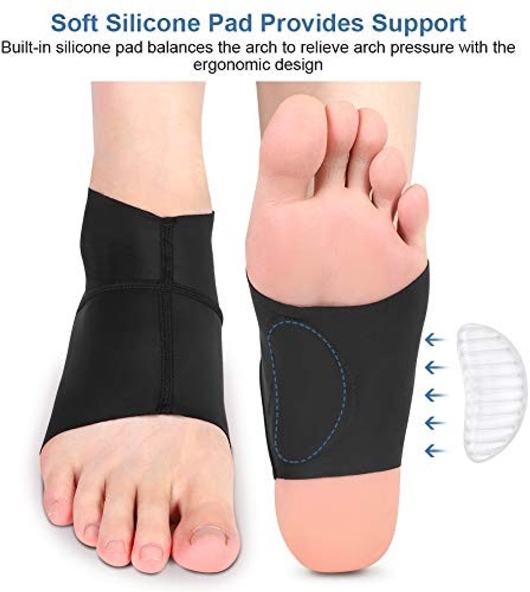Dailygoods- Voetpads - Ingebouwde Gel Pad - Pijnverlichting - Plantaire Fasciitis - Platte Voeten - Duurzaam PU Gel Materiaal - Enkelbrace