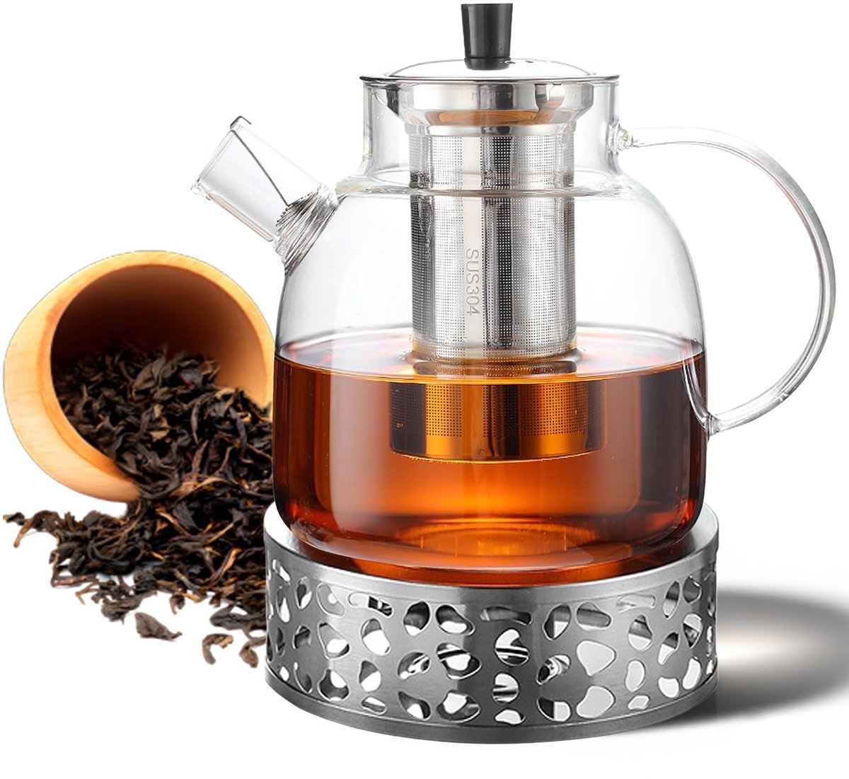 Dailygoods- Theepot met stoofje - Glazen theepot met zeef - Borosilicaatglas - Vaatwasmachinebestendig - Inhoud 1500 ml - Ergonomische handgreep - Theemaker