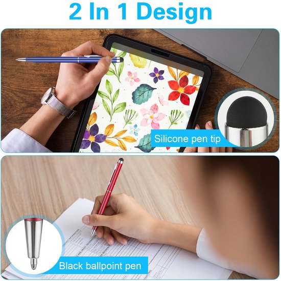 Dailygoods- Styluspen 12 stuks - 2-in-1 Styluspennen/Balpen - Precisie Siliconen Tips - Duurzaam Kunststof/Aluminium - Geschikt voor Touchscreens - Afmeting 13,6 x 0,75 cm - Touchscreenpen — afbeelding 4