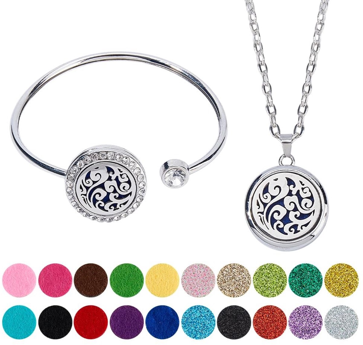 Dailygoods- Etherische Olie Diffuser - 2 Stuks Ketting - Boom van Leven/Wolk - Aromatherapie Armband - Legering Strass - 20 Navulpads