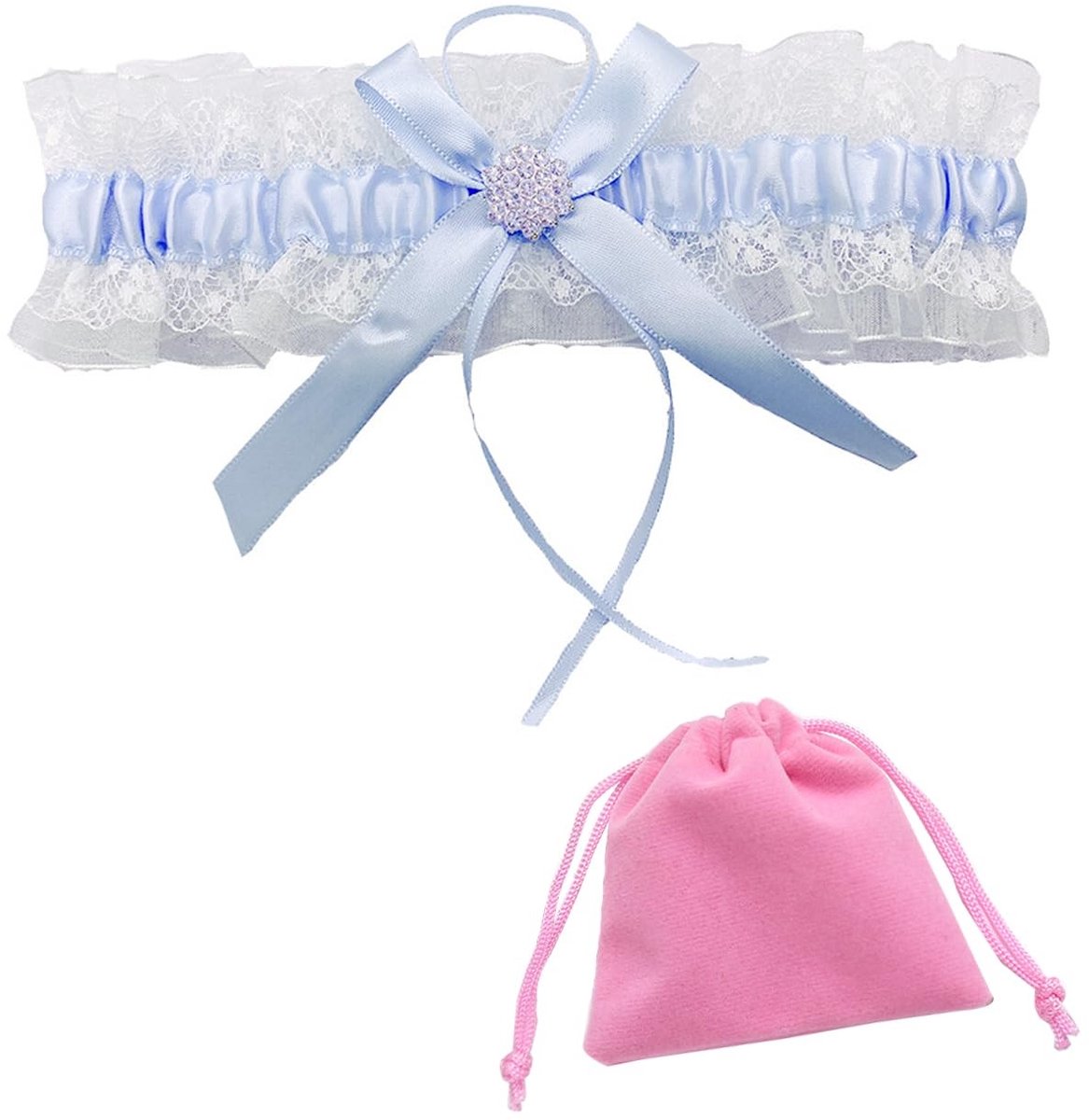 Dailygoods- Kousenbandset Uniek Ontwerp - Bruiloftskousenband - Jarretelband - Kant/Lint - Verstelbare Lengte 33-66 cm - Elegant met Strass-steentjes - Bruidskousenband