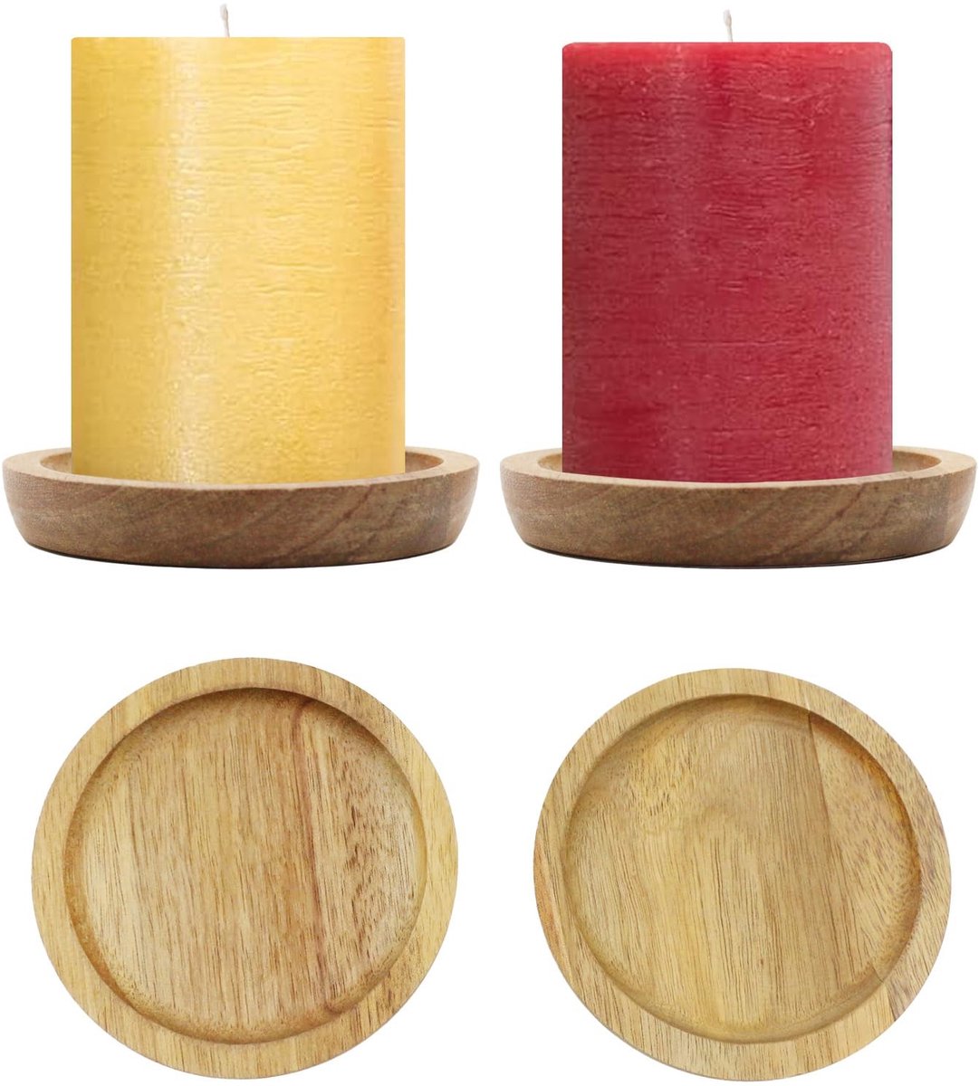 Dailygoods- Kaarsenhouder set van 2 - Ronde Kaarsenstandaard - Houten Kaarsenhouder - Decoratieve Onderzetters - Geschikt voor Stompkaarsen - Natuurlijk Cipressenhout