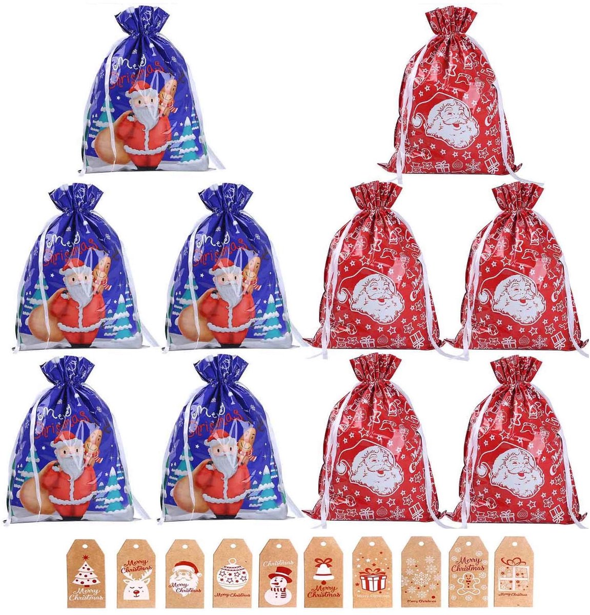 Dailygoods- Geschenkzakken 10 Stuks - Kerstcadeauzakken - Trekkoord - Goody Bags - Cadeaus - 51x39cm/58x43cm - Cadeauzakken
