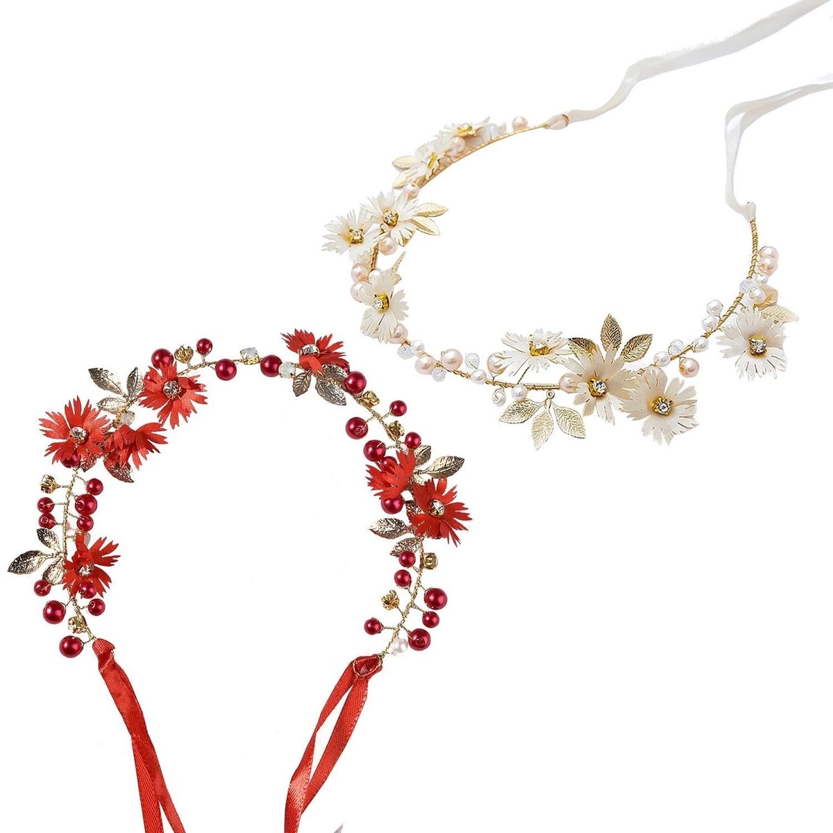 Dailygoods- Bloemenkrans Koreaanse stijl - Bloemenkrans voor haar - Bloemenkrans voor kinderen - Bloemenkrans voor bruid - Hoofdband - Set van 2 - Haaraccessoire