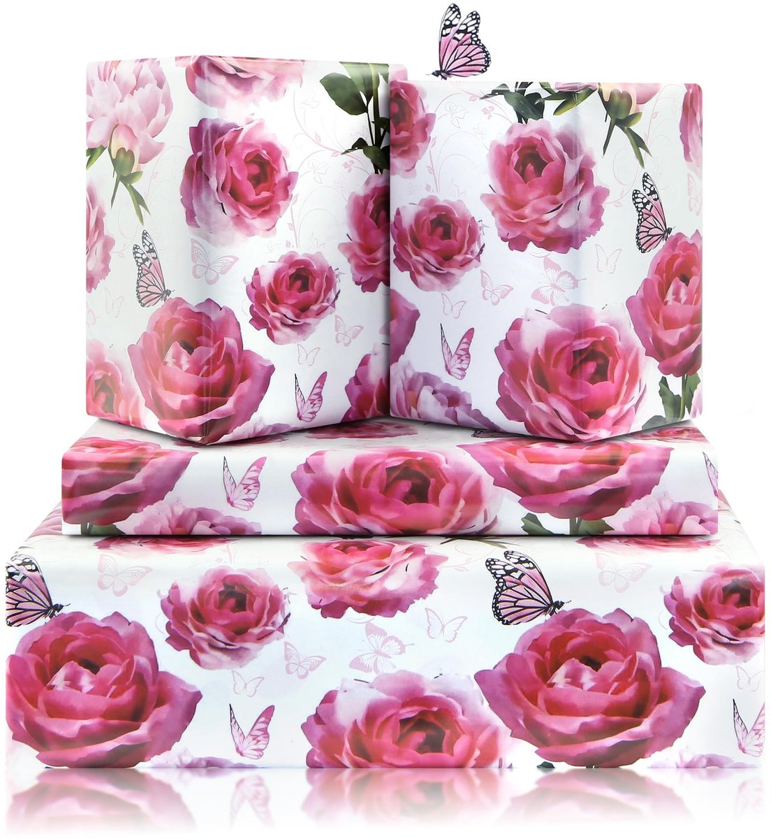 Dailygoods- Bloemeninpakpapier Romantisch - Inpakpapier Verjaardag - Inpakpapier Bruiloft - Inpakpapier Moederdag - Inpakpapier Jubileum - Set van 4 vellen 50 x 70 cm