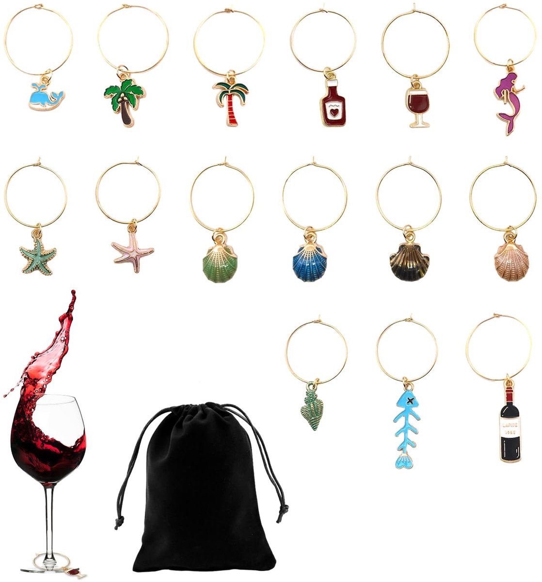 Dailygoods- Bekermarkers 15 Stuks - Wijnglas Hangers - Siliconen Glazen Markeerstiften - Herbruikbare Bekermarkers - Gekleurde Glazen Hangers - Legering 25-60mm - Wijnglashangers