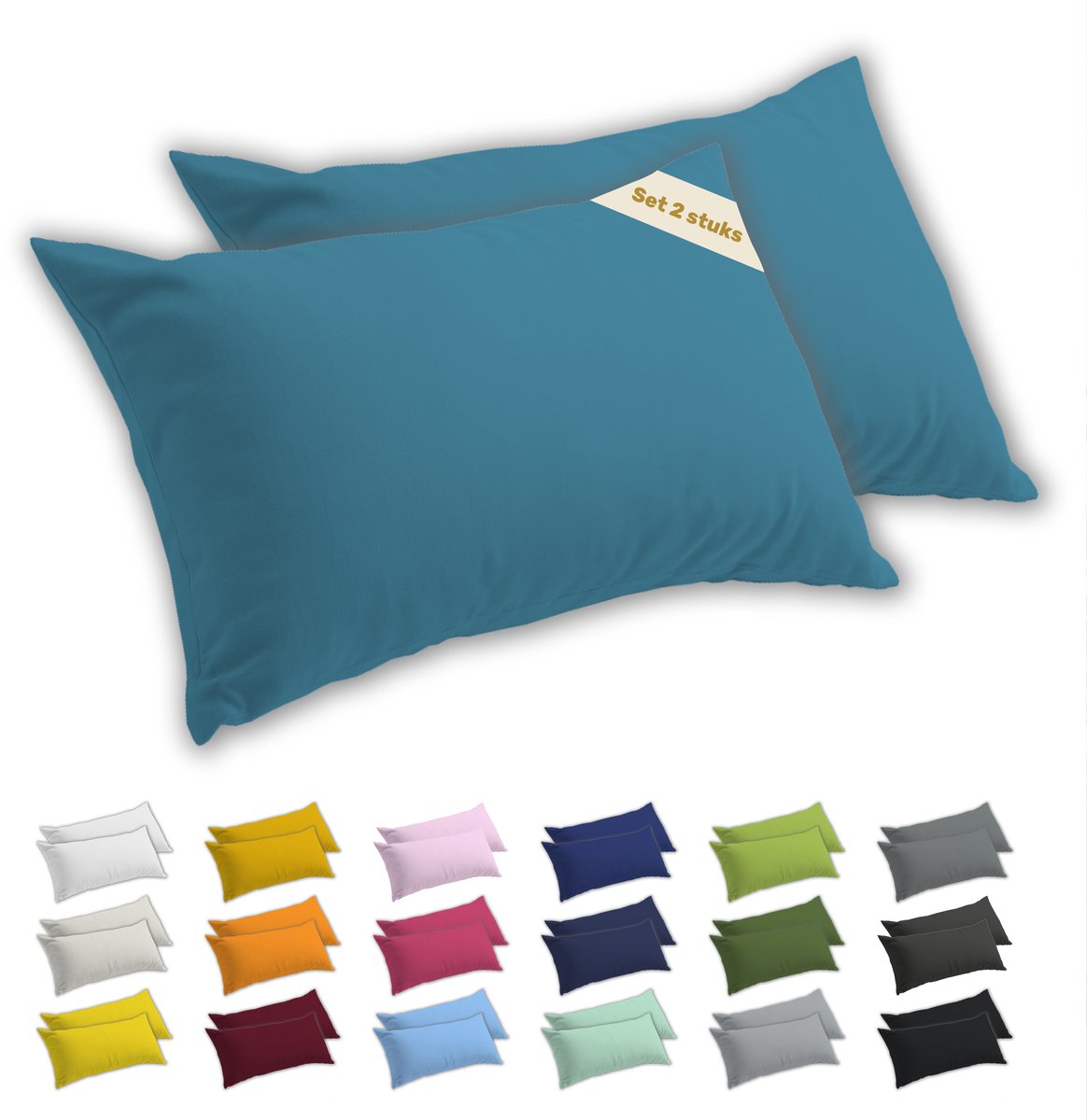 Lavea® Kussenslopen 50x70 cm Set van 2 – Kussenhoezen van 100% Zachte en Ademende Jersey Katoen met YKK Ritssluiting – Aquamarijn