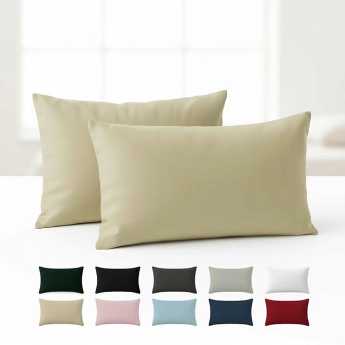 ElleMooi Kussensloop 50x80 cm Versterkt Katoen (set van 2) - Beige - 57 draden/cm² - Strak geweven