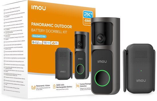 IMOU Doorbell 3 Kit – Draadloze Video Deurbel met Chime – 4MP QHD – Zie Bezoekers én Pakketten Volledig in Beeld – AI Persoon- en Pakketdetectie