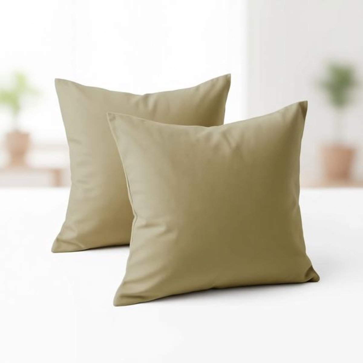 ElleMooi Kussensloop 50x50 cm - Set van 2 - Versterkt Katoen - Beige - Luxe Comfort voor uw Slaapkamer