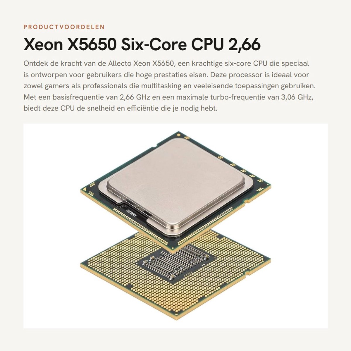 Dailygoods- CPU 2,66 GHz Six-Core - 12MB Cache - LGA1366 - 288 GB Geheugen - 3 Geheugenkanalen - 95 W TDP - Metaal Afmetingen 4,5 x 4,2 x 0,5 cm - Processor