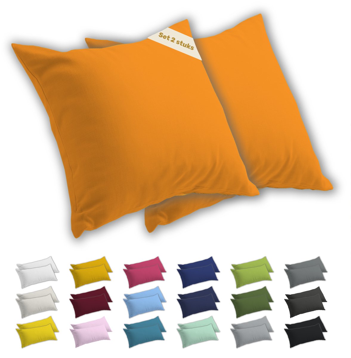 Lavea® Kussenslopen 40x40 cm Set van 2 – Kussenhoezen van 100% Zachte en Ademende Jersey Katoen met YKK Ritssluiting – Zonsondergangrood