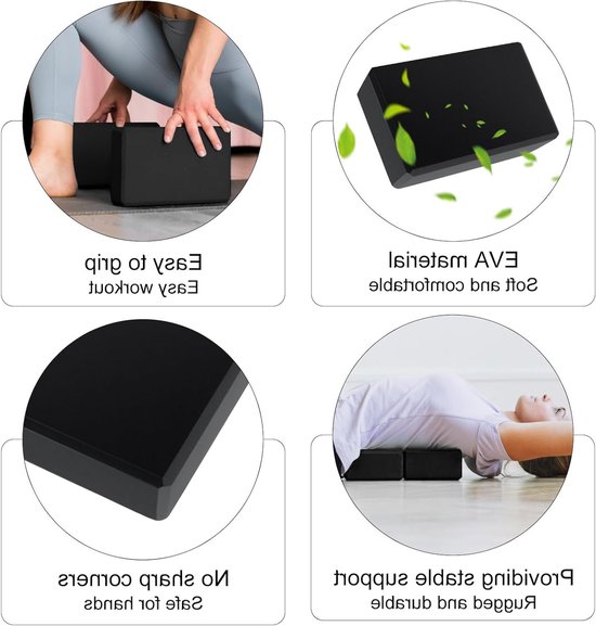 Yogablok Set van 2 - Zeer Dicht EVA Schuim - Antislip - Lichtgewicht - voor Yoga, Pilates, Fitness - Zwart — afbeelding 3