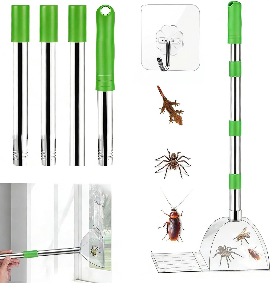 Effectieve insectenvanger voor spinnen, kakkerlakken en bedwantsen met afneembare spinnentang en extra lange reikwijdte voor eenvoudig gebruik