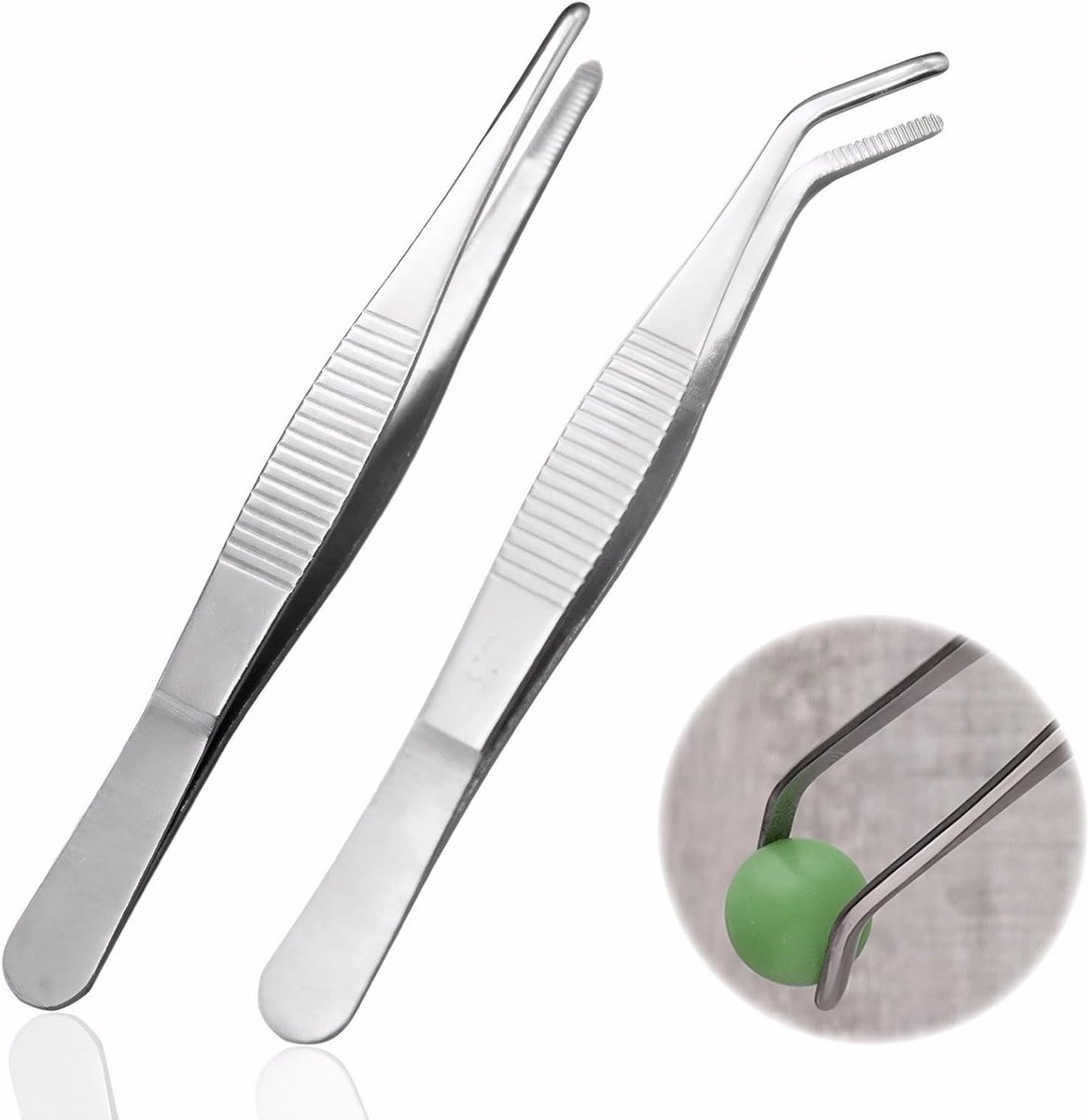 2 Stuks Gebogen en Rechte RVS Pincetten van 14 cm voor Elektronica, Laboratoriumwerk, Knutselen en Huisdieren