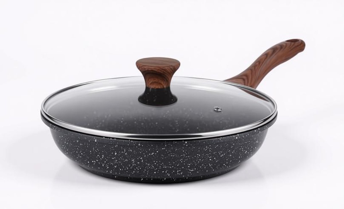 ElleMooi 24 cm Antiaanbakpan met Deksel - Granieten Omeletpan voor Inductie en Gasfornuis, PFOA-vrij