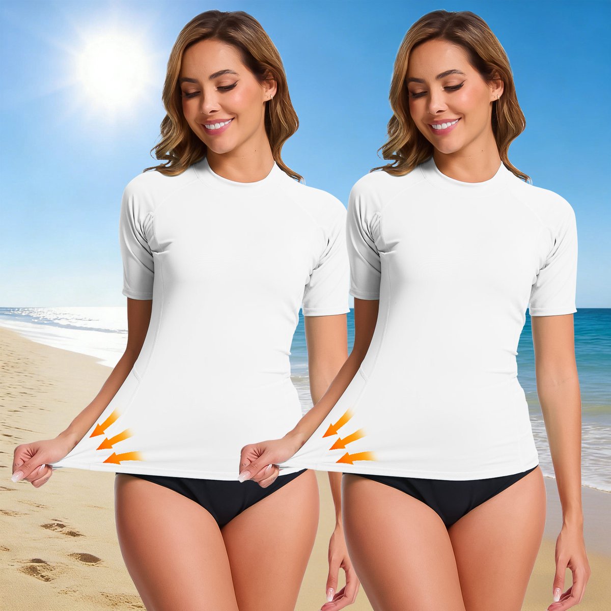 MEETYOO 2 Pack Zwemshirts Dames Korte Mouwen UPF 50+ Zonbescherming Sneldrogend Rash Guard Surfshirt Wit XL