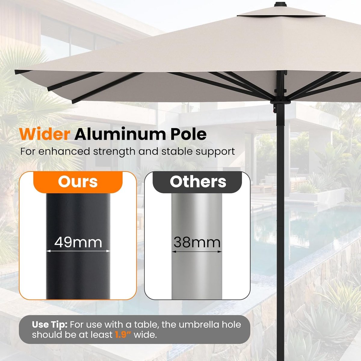 Luxe Aluminium Zweefparasol 300x300 cm Vierkant – Grote Terras Parasol, Waterafstotende Marktscherm Parasol voor Tuin, Balkon & Horeca – Beige