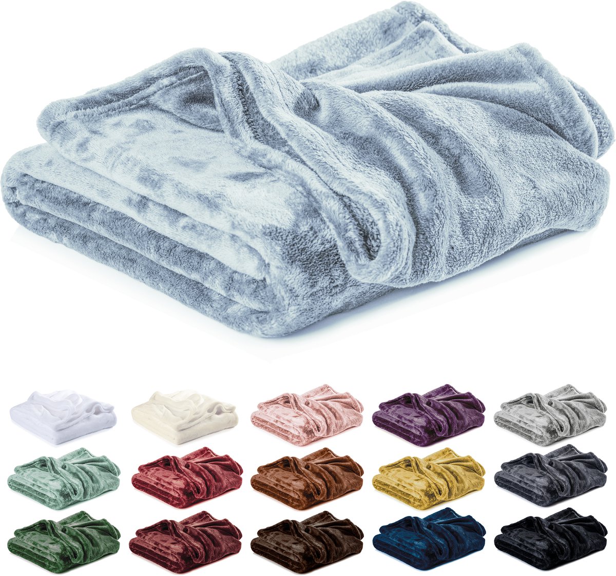 Lavea® Fleece Deken 180x220 cm – 2-persoons, Zacht – Warme Bankdeken van Pluizige Microvezel voor Bank en Bed, Ademend en Wasbaar – Winterblauw