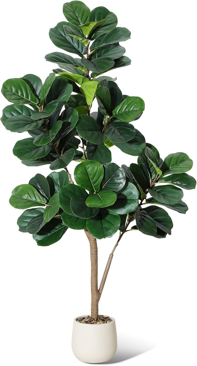 HOERFURIY 150 cm kunstplanten, kunstmatige vijgenboom met witte pot, grote kunstboom, nepplanten, plastic planten, kunstplanten voor binnen en buiten, slaapkamer, woondecoratie