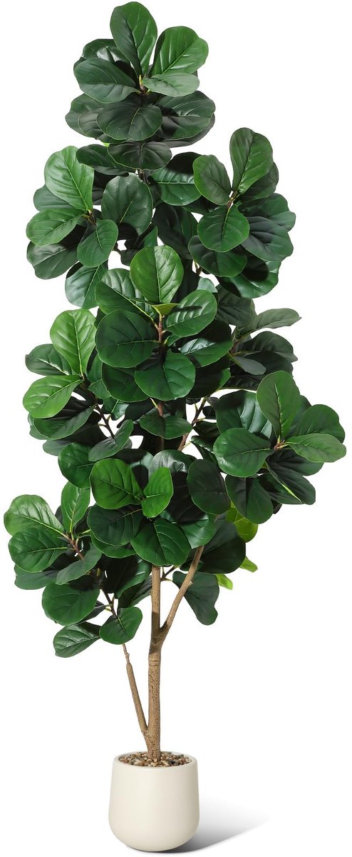 HOERFURIY 210 cm kunstplanten, kunstmatige vijgenboom met witte pot, grote kunstboom, nepplanten, plastic planten, kunstplanten voor binnen en buiten, slaapkamer, woondecoratie