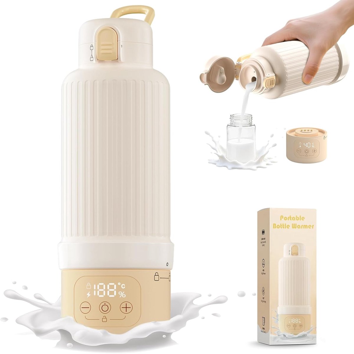 Draagbare Flessenwarmer - Reiswarmer Babyfles - Melk Opwarmen - Lange Batterijduur - 500 ml Inhoud - Warm Wit