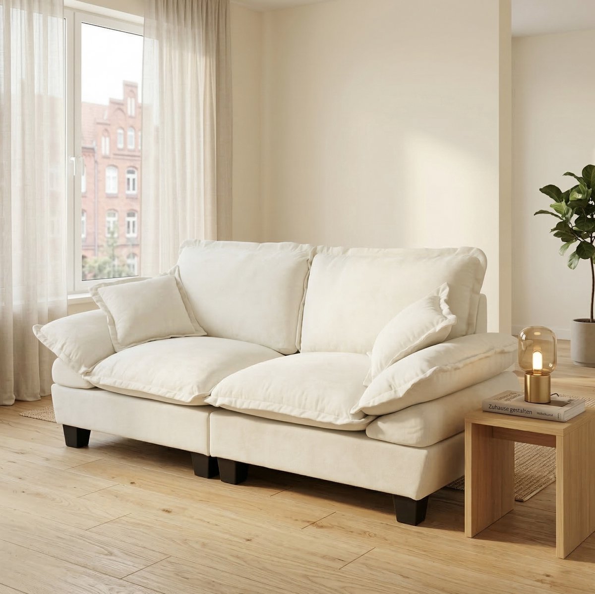 STILVORA Loveseat 194 x 82 x 90 cm - 2-Zits Modulbank Met Afneembare Armkussens - Voor Appartement En Woonkamer - Chenille - Beige