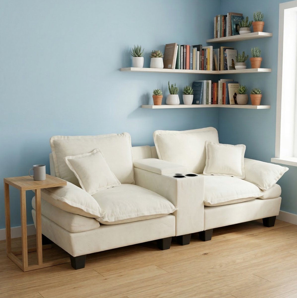 STILVORA Hoekbank 224 Cm - Met Usb, Opbergruimte En Bekerhouders - Voor Woonkamer En Appartement - Chenille Beige