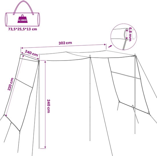 vidaXL - Waterdichte - Tarp - met - dak - 302 - x - 240 - x - 240 - cm van Merkloos — afbeelding 3