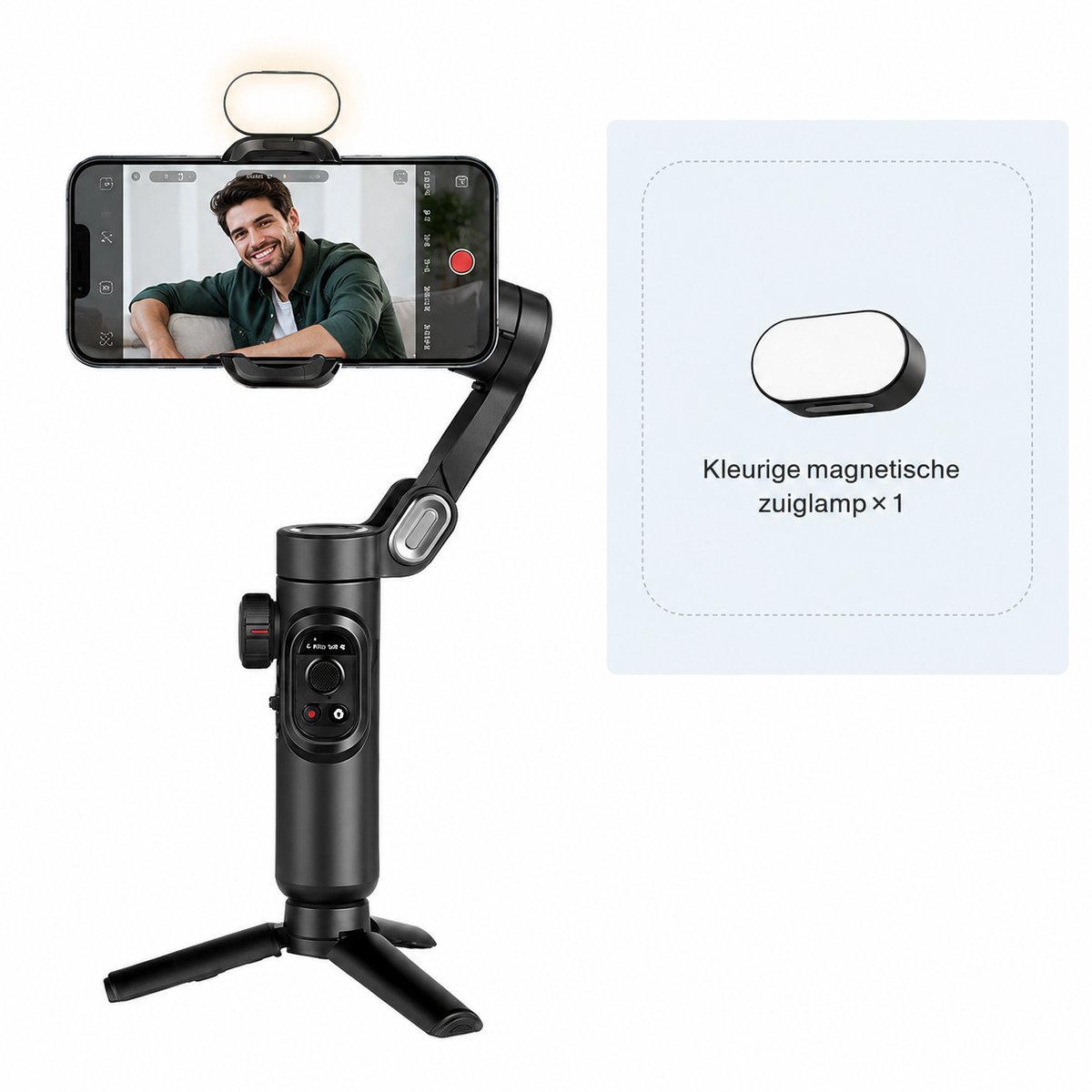 AOCHUAN Smart XE Smartphone Gimbal – 3-Assige Stabilizer met Face Tracking & LED Invullicht – Voor iPhone & Android – Vlog Camera Stabilisatie
