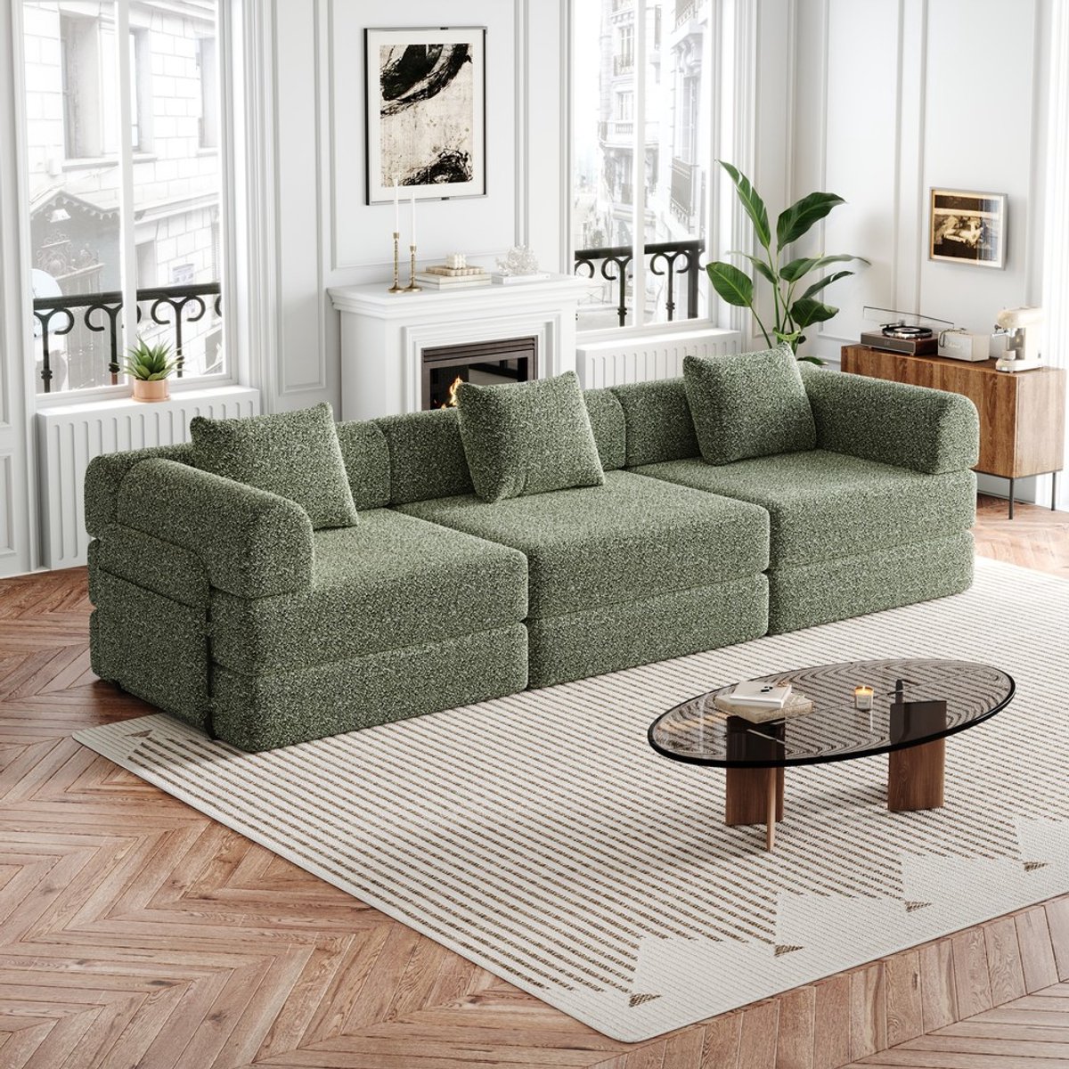 KOMHTOM - 2-in-1 slaapbank - Gepatenteerd ontwerp - Chenille stof - Opbergruimte in de armleuning - Drie metalen frames - Meerdere configuratiemogelijkheden