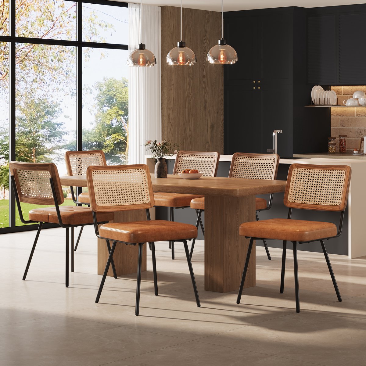 MODFU - Eetkamerstoel - Ergonomisch - Retro - Voor Eetkamer - Metaal En PU - Bruin - 61 x 46 x 79 cm