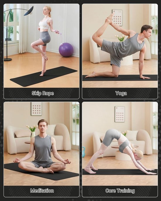 Yogamat Fitnessmat - Trainingsmat Pilates - Thuis Sporten - Extra Dikke Demping - 6 mm Dikte - Zwart van Yogamat — afbeelding 3