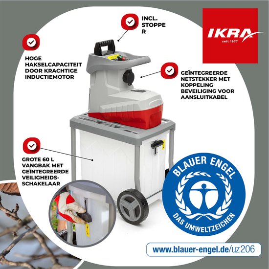 IKRA elektrische rolversnipperaar ILWH 3000, takdikte tot 45 mm, 3.000 W, Duitse milieukeurmerk “Blauer Engel” — afbeelding 3