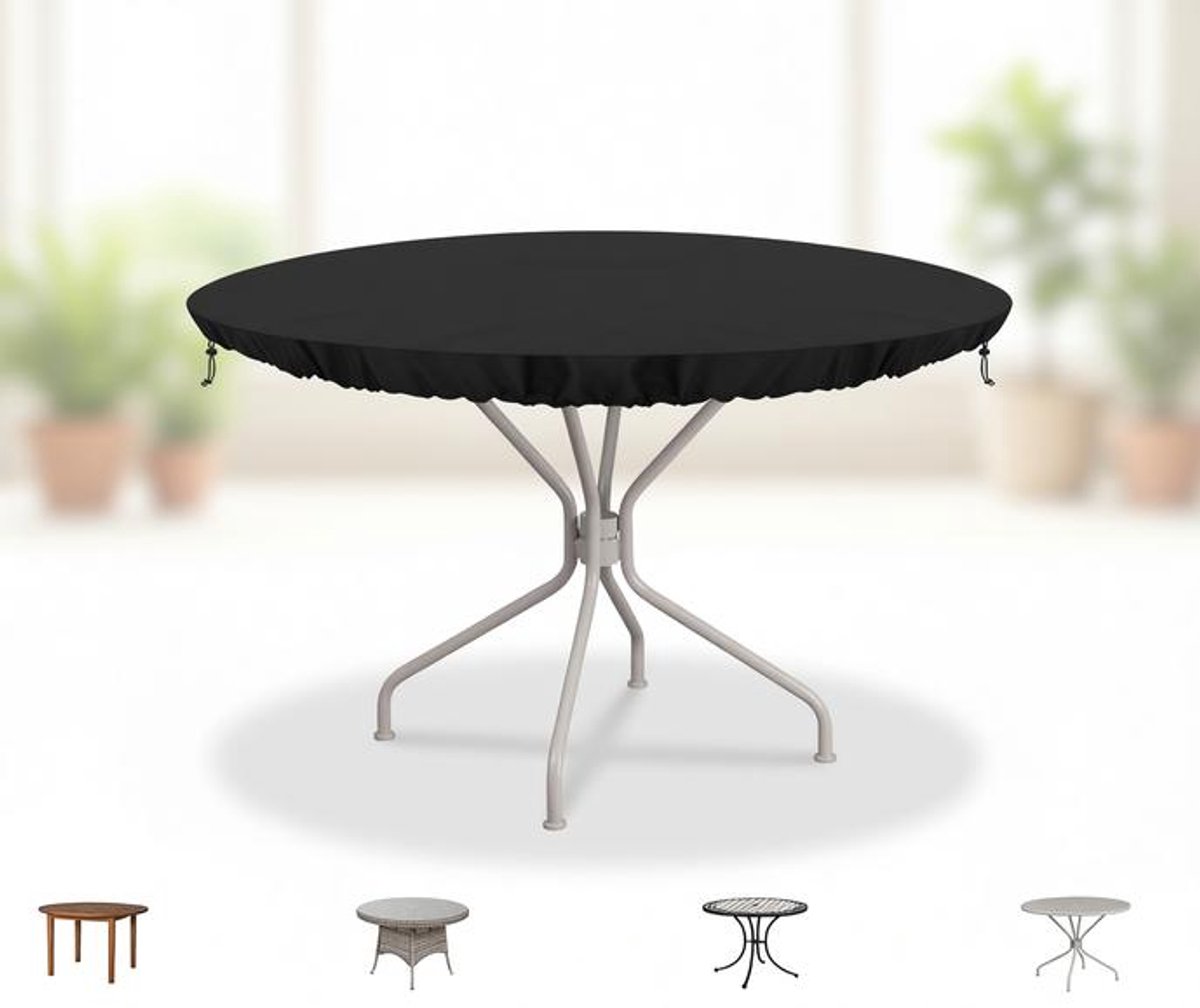 ElleMooi - Waterdichte Tuintafel Cover - Ronde IJsbad - Winddicht - Zwart - Anti-UV - Bescherming voor Tuinmeubelen - Ø92x10cm